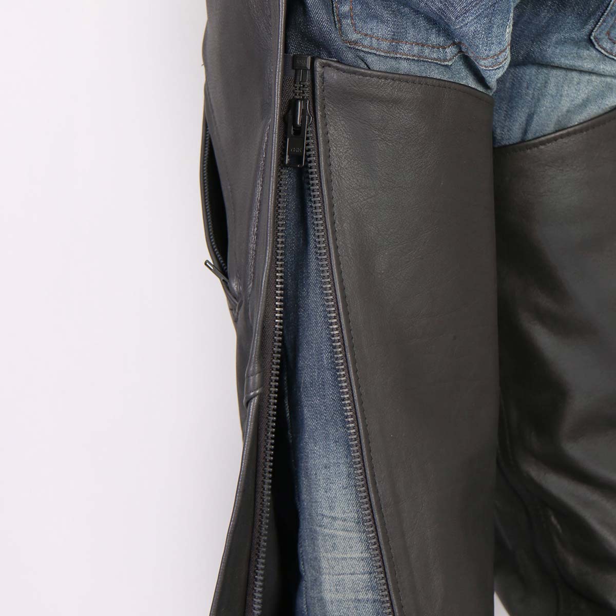 Hot Leathers CHM5001 USA Made Men's Classic Black Premium Leather Motorcycle Chaps