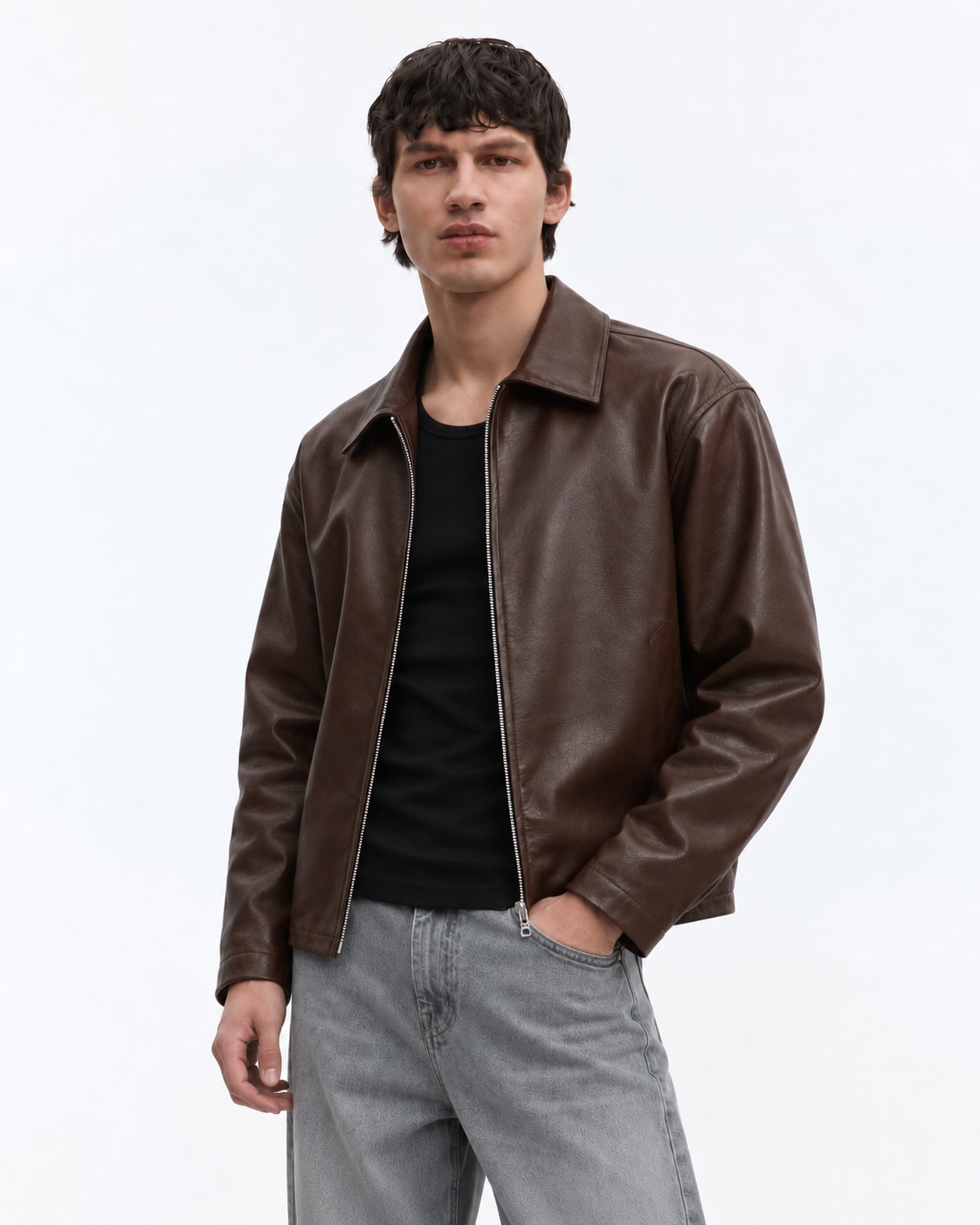 Unisex Brown Boxy Cropped Leather Jacket | Premium Gen-Z Streetwear - Streetbred
