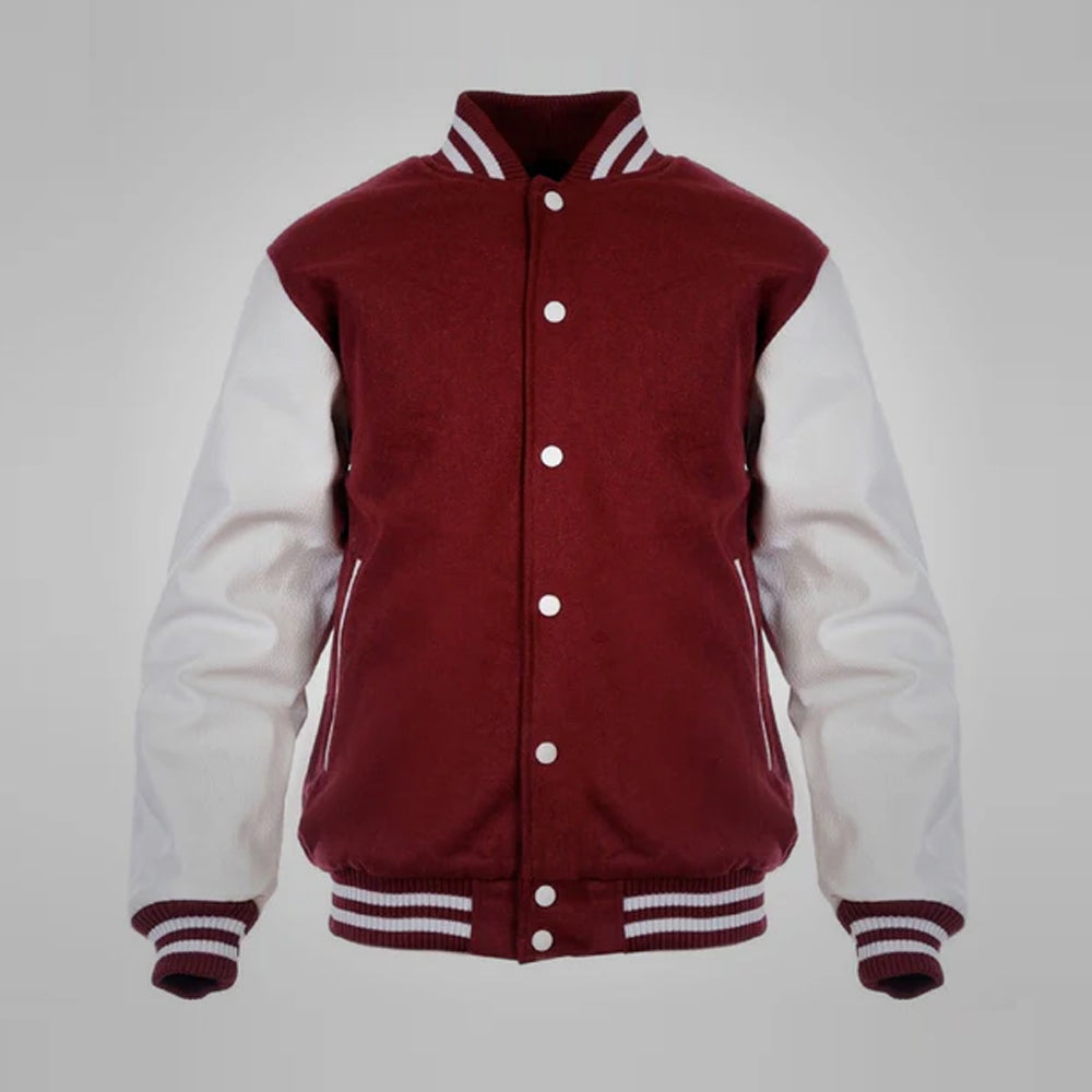 Classic Maroon and White Varsity Jacket