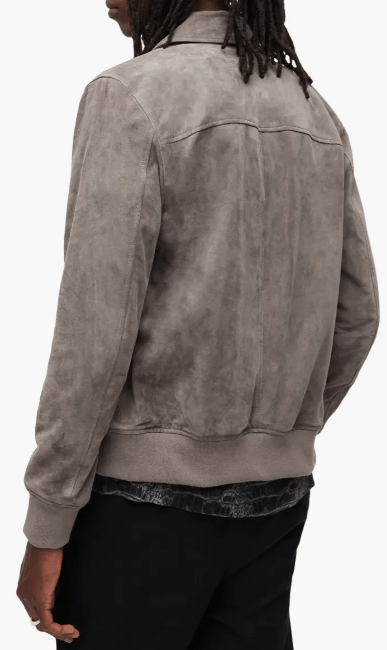 Men's Premium Gray Suede Leather Bomber Jacket by Avanzar Leather