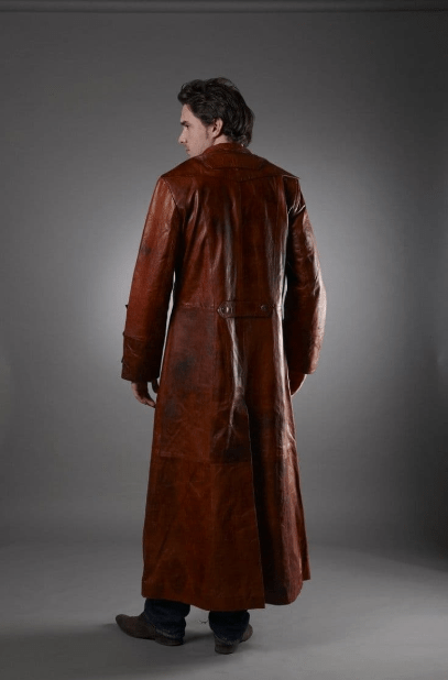 Men's Dark Brown Long Leather Coat - Classic & Refined