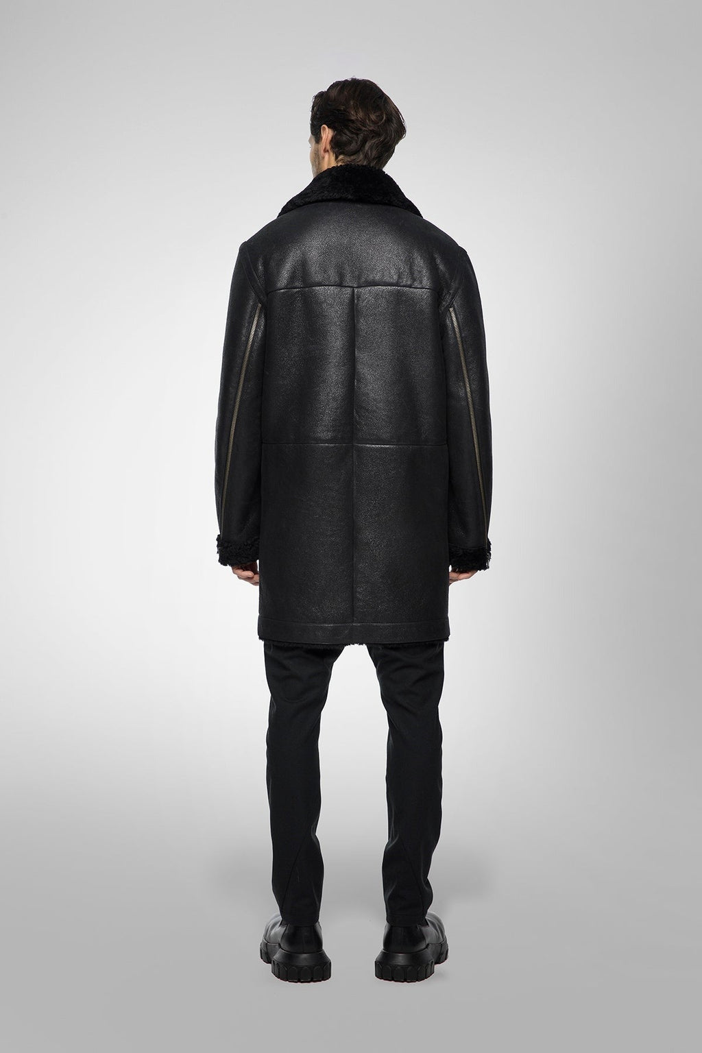 Men's Black Shearling B7 Bomber Leather Coat - Rugged & Warm