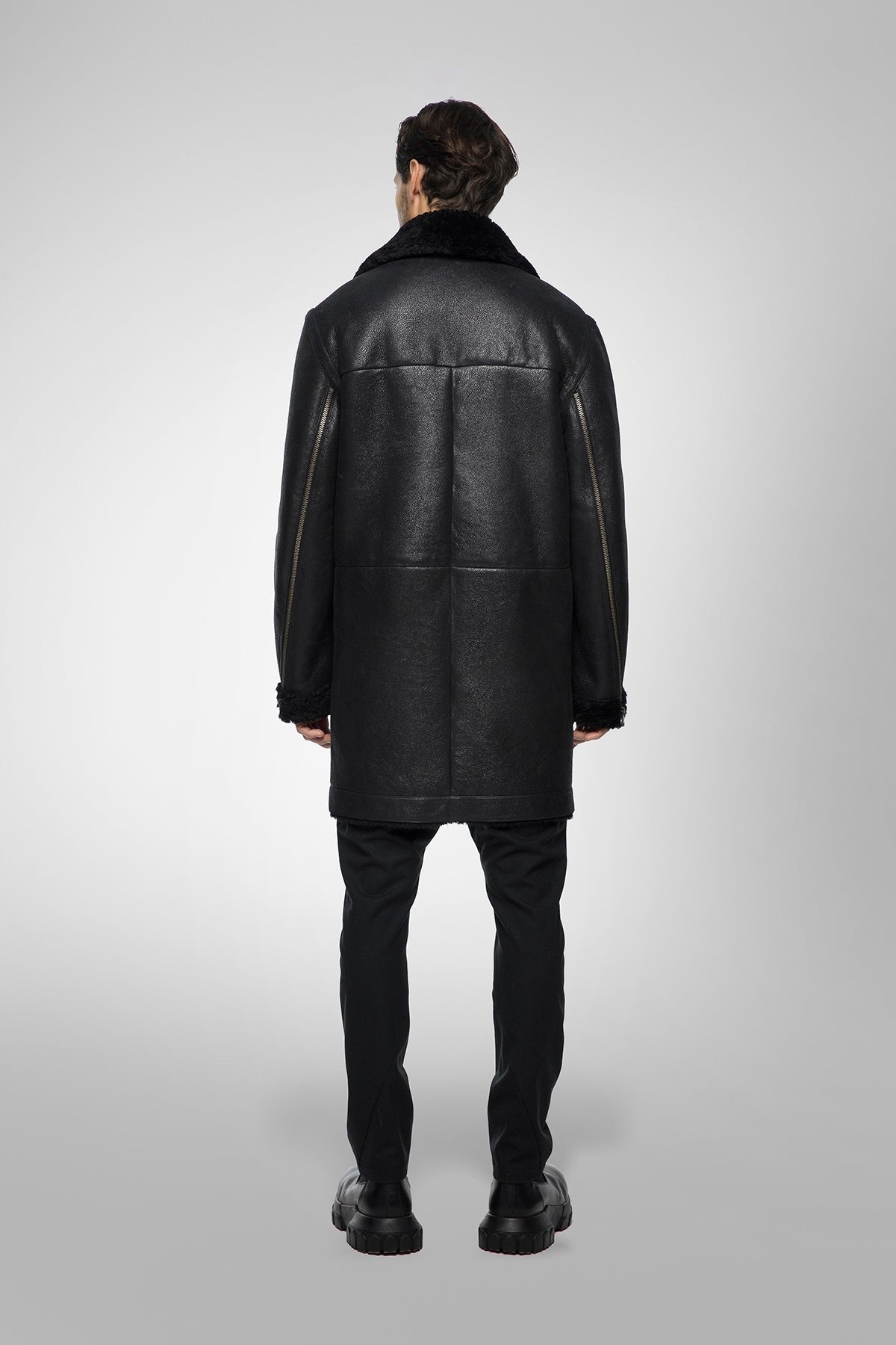 Men's Black Shearling B7 Bomber Leather Coat - Rugged & Warm