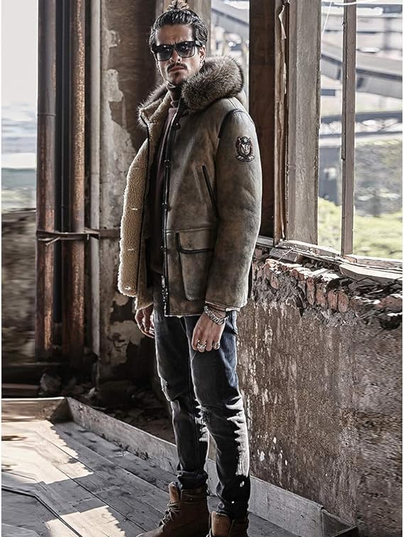 Men's Premium Beige Shearling Parka Leather Jacket by Avanzar Leather