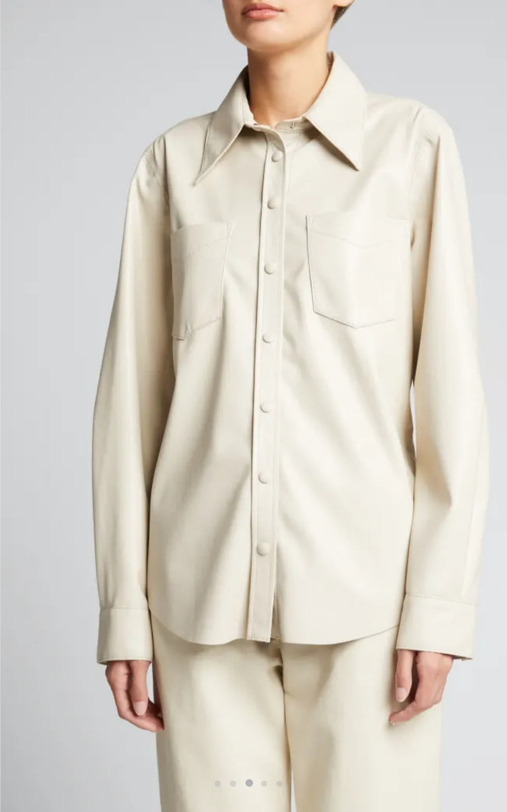 Women's Off White Full Sleeve Leather Shirt with Elegant Design