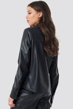 Women's Black Full Sleeve Trucker Leather Shirt with Classic Fit