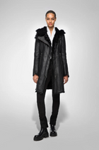 Women's Black Fur Shearling Parka Leather Coat