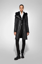 Women's Black Fur Shearling Parka Leather Coat