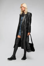 Women's Black Sheepskin Leather Trench Coat