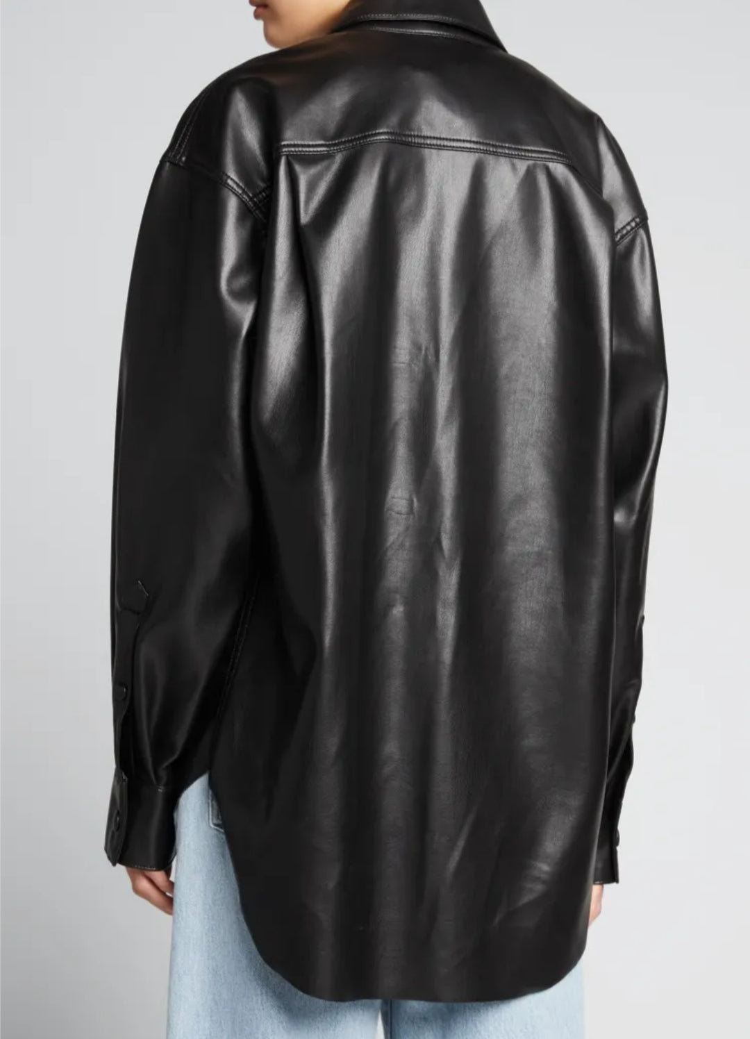 Women's Black Oversized Leather Shirt with Modern Fit