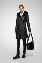 Women's Black Sheepskin Fur Leather Coat