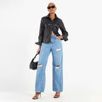 Women's Short Black Leather Shirt