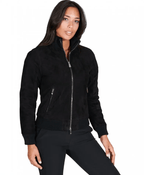 Women's Black Suede Leather Bomber Jacket