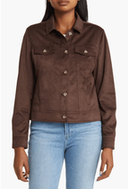 Women's Coffee Brown Suede Leather Trucker Jacket