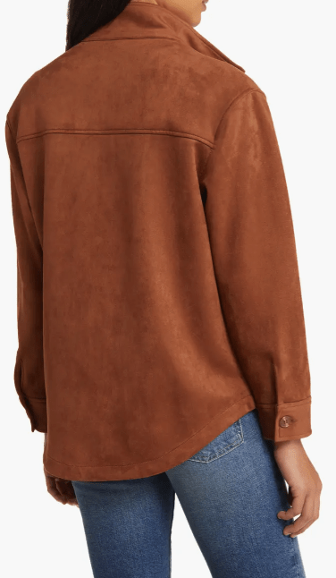 Women's Brown Suede Trucker Leather Shirt with Classic Fit