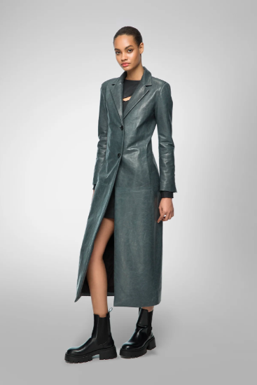 Women's Gray Trench Leather Coat