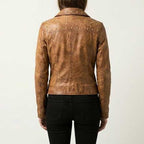 Cognac Star Stud Leather Biker Jacket