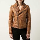 Cognac Star Stud Leather Biker Jacket