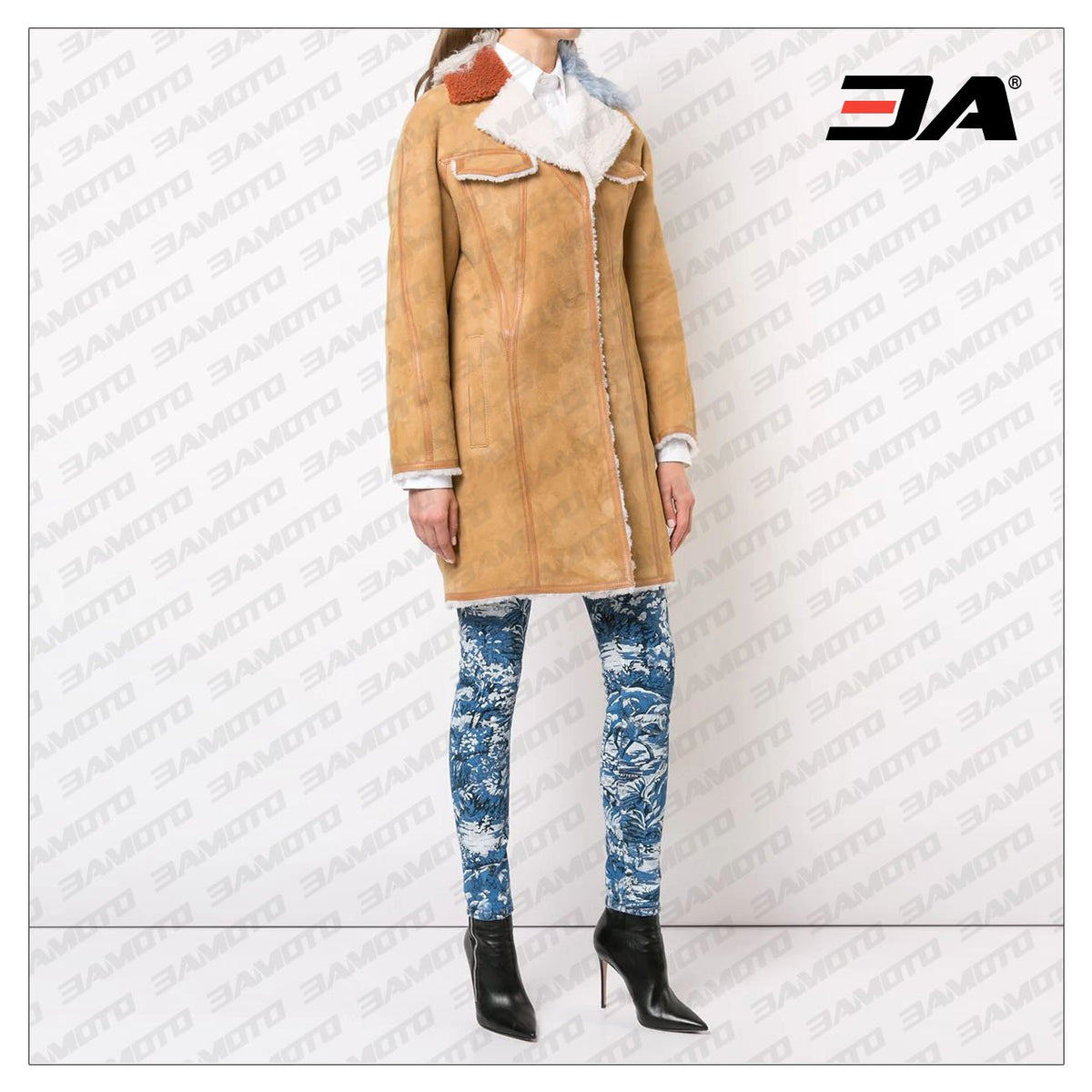 Contrast Collar Shearling Fur Coat
