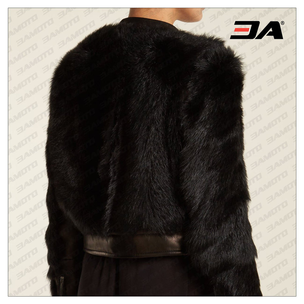 Contrast-Sleeve Leather & Shearling Biker Jacket
