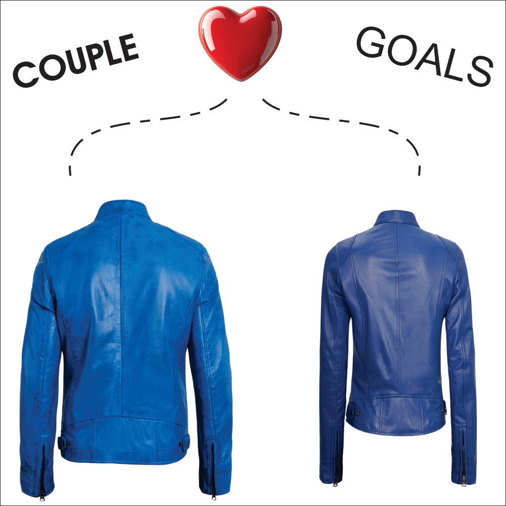 Couple’s Blue Cafe Racer Leather Jacket