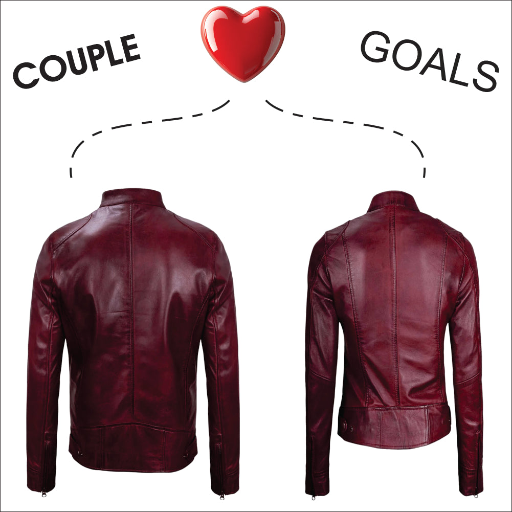 Couple’s Maroon Real Lambskin Cafe Racer Jacket