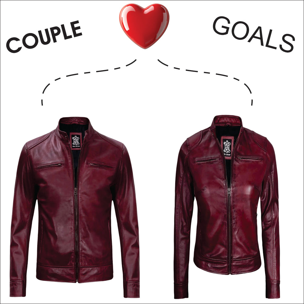 Couple’s Maroon Real Lambskin Cafe Racer Jacket