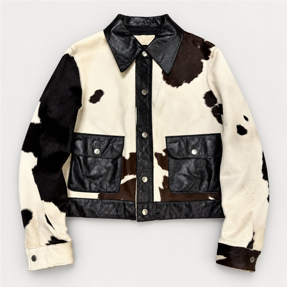 Men’s Tricolor Hair-On Cowhide Snap Jacket