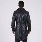 Men's Black Leather Steampunk Military Jacket