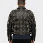 Men's Punk Metal Button Studded Biker Leather Jacket