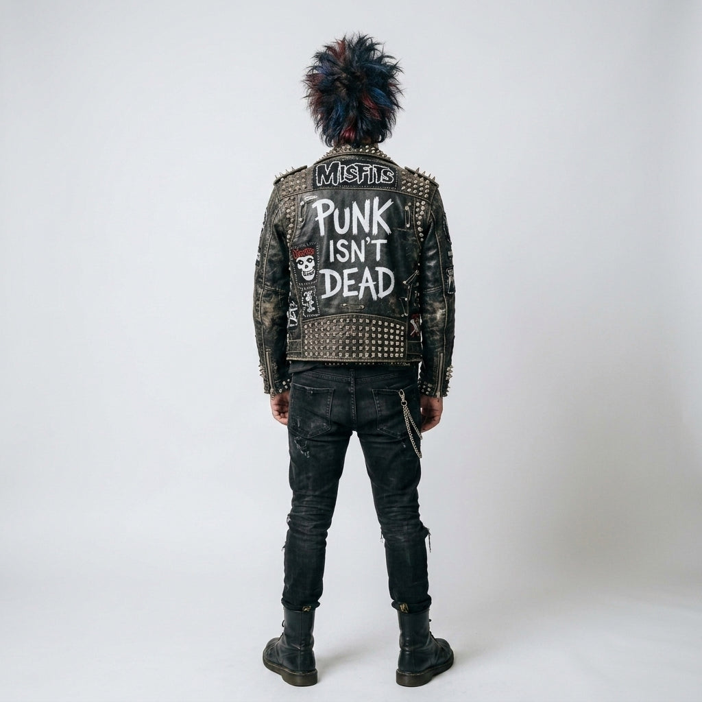 Men's Black Studded Punk Leather Jacket