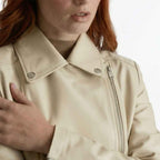 Cropped Beige Jacket for Women in Biker Style