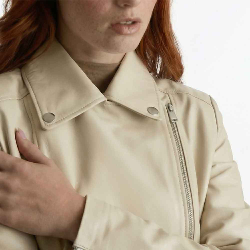 Cropped Beige Jacket for Women in Biker Style