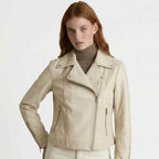 Cropped Beige Jacket for Women in Biker Style