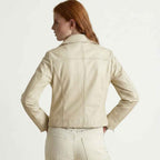 Cropped Beige Jacket for Women in Biker Style