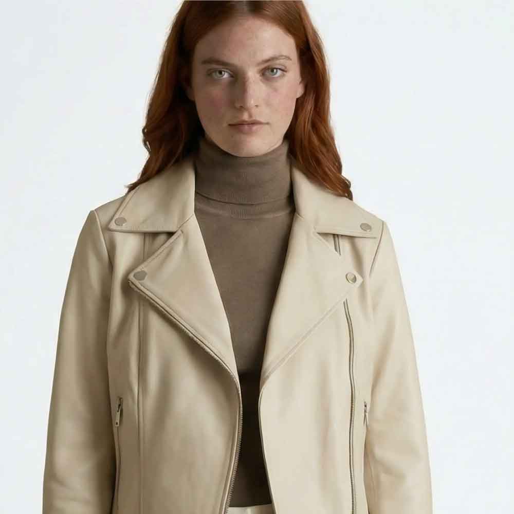 Cropped Beige Jacket for Women in Biker Style