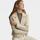 Cropped Beige Jacket for Women in Biker Style