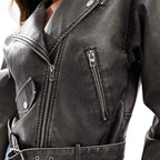 Cropped Leather Biker Jacket in Waxed Tone