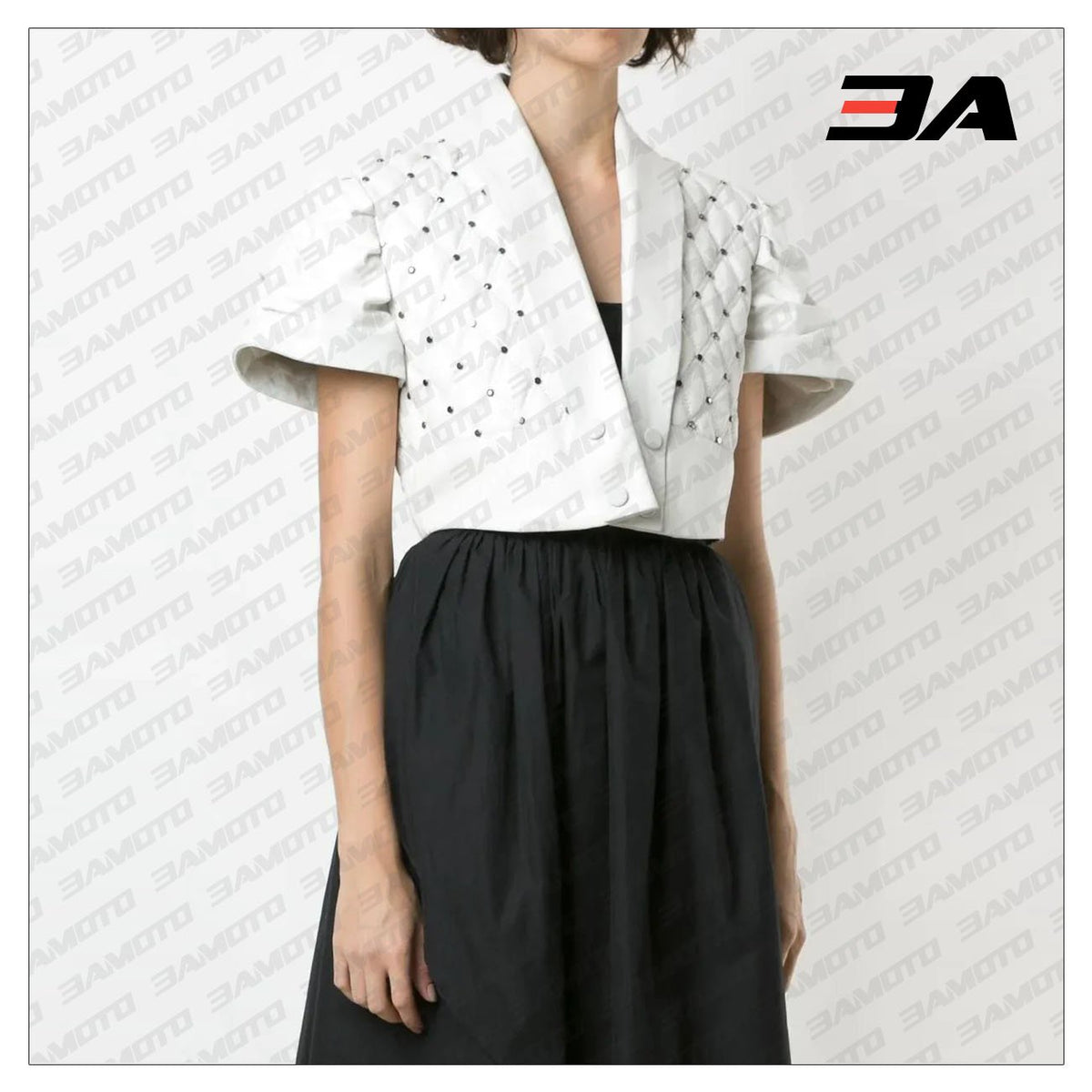 Cropped Quilted White Leather Jacket