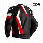 Custom Black White and Red Leather Motorcycle Jacket