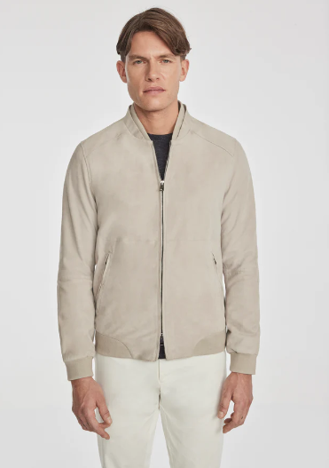 Men's Premium Off-White Suede Leather Bomber Jacket by Avanzar Leather