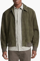 Men's Khaki Suede Bomber Leather Jacket Modern Elegance & Comfort