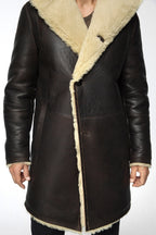 Men's Black Hooded Sheepskin Shearling Leather Coat - Luxurious & Warm