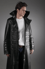 Men's Black Long Leather Coat - Elegant & Timeless