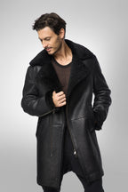 Men's Black Shearling B7 Bomber Leather Coat - Rugged & Warm