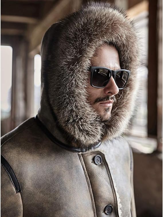 Men's Premium Beige Shearling Parka Leather Jacket by Avanzar Leather