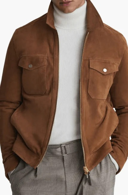 Men's Brown Suede Trucker Leather Jacket Rugged & Stylish