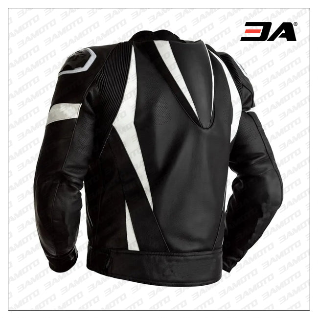 Custom White And Black Leather Motorcycle Jacket
