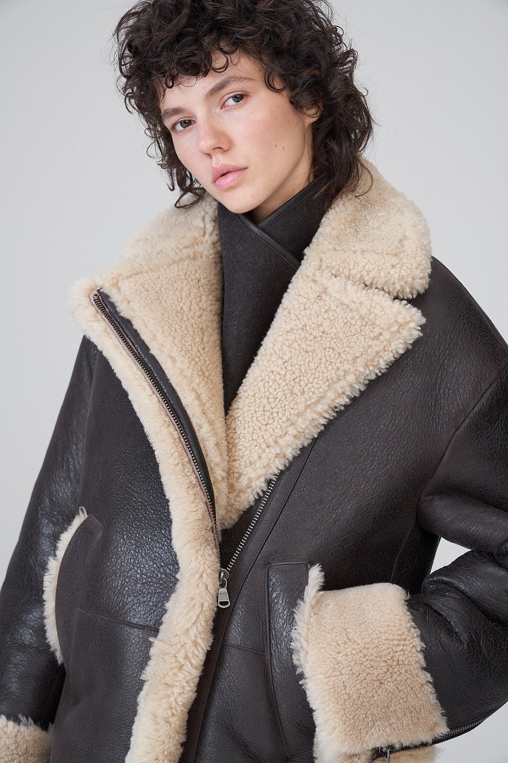 Women's Black B7 Shearling Leather Coat