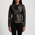 Women's Black Distressed Biker Leather Jacket